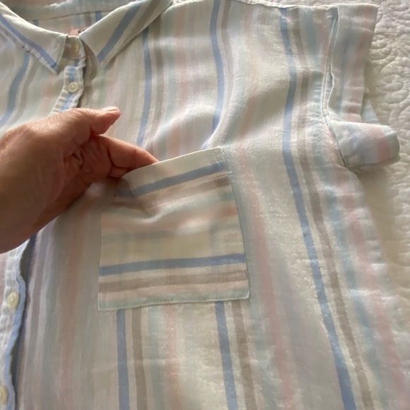 Per Se Linen Blend White with Pastel Stripes Casual Button Down Shirt Size L - Picture 7 of 12